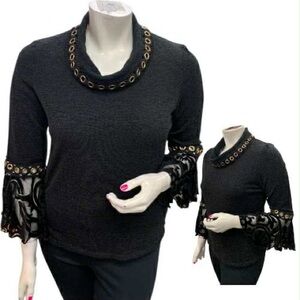 Bali Black Cowl Neck Sweater with Gold Accents Size L